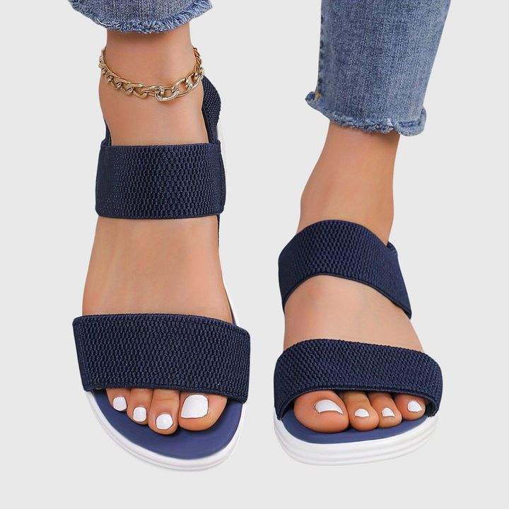 Emila | Beige Cross Strap Wedge Sandals — view 3