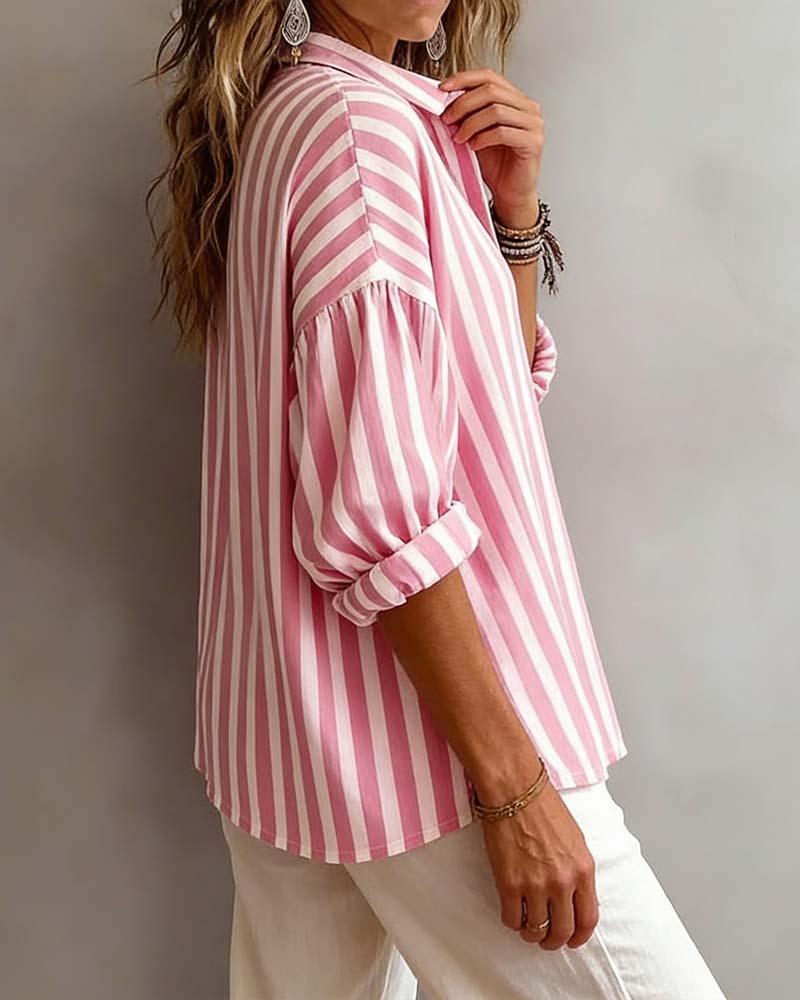 Deborah | Wide Striped Blouse with Collar — view 2