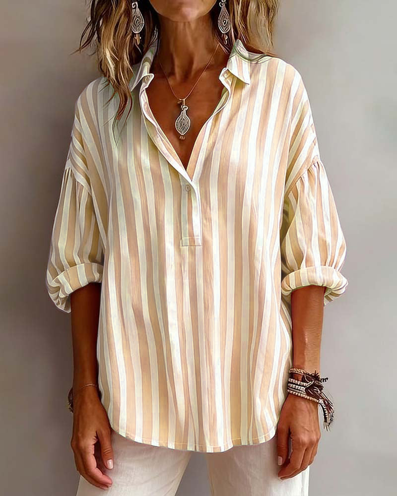 Deborah | Wide Striped Blouse with Collar — view 9