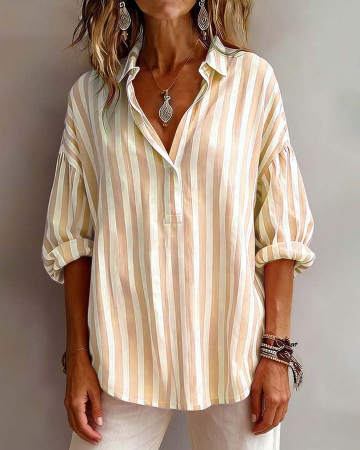 Deborah | Wide Striped Blouse with Collar — view 9