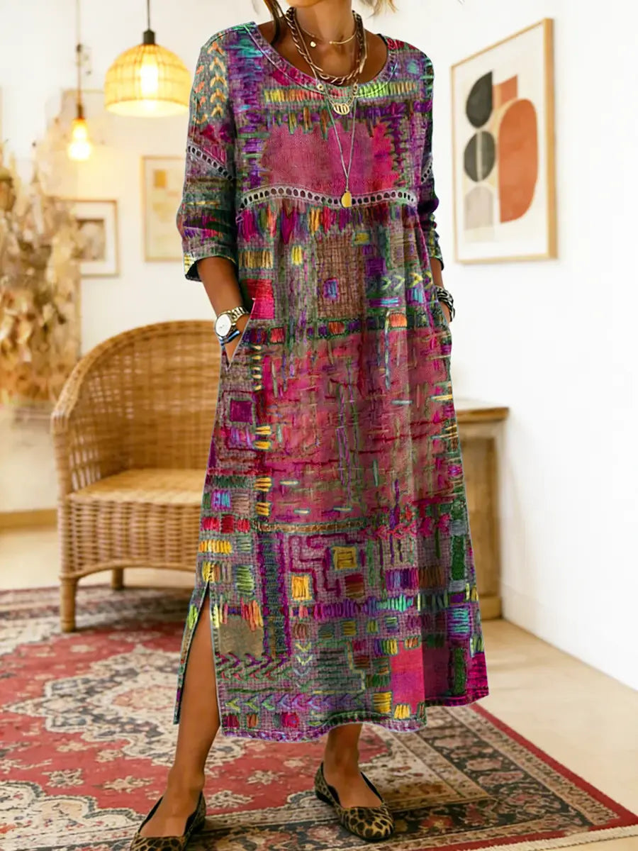 Manuela | Printed Dress with Ethnic Patchwork — view 13