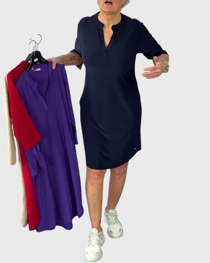 Katherine | Solid V-Neck Dress — view 7