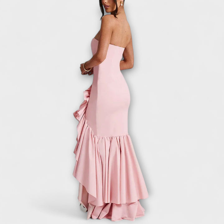 Zuri | Maxi dress with off-the-shoulder design and asymmetrical hem