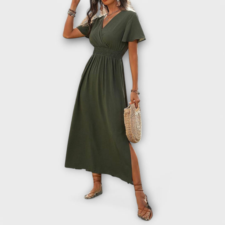 Heather | Elegant Boho Dress with V-Neck and Long Sleeves