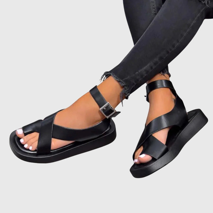 Tess | Black Comfort Block Heel Sandals — view 5