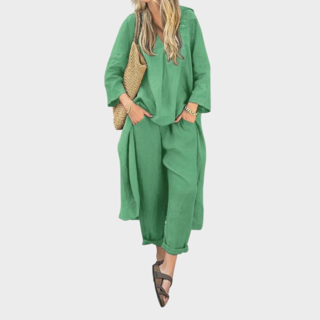 Solura | Two-Piece Cotton Set with V Line
