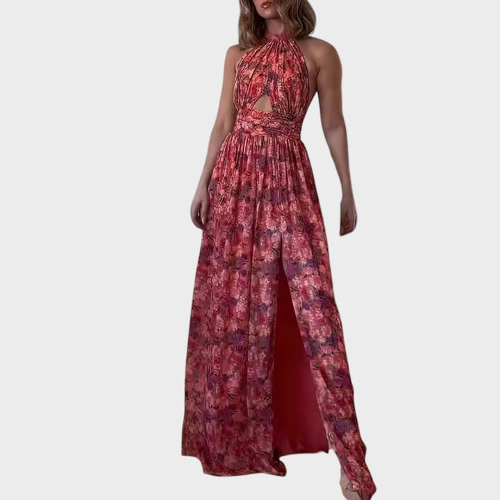 Lunay | Long Backless Dress with Floral Print