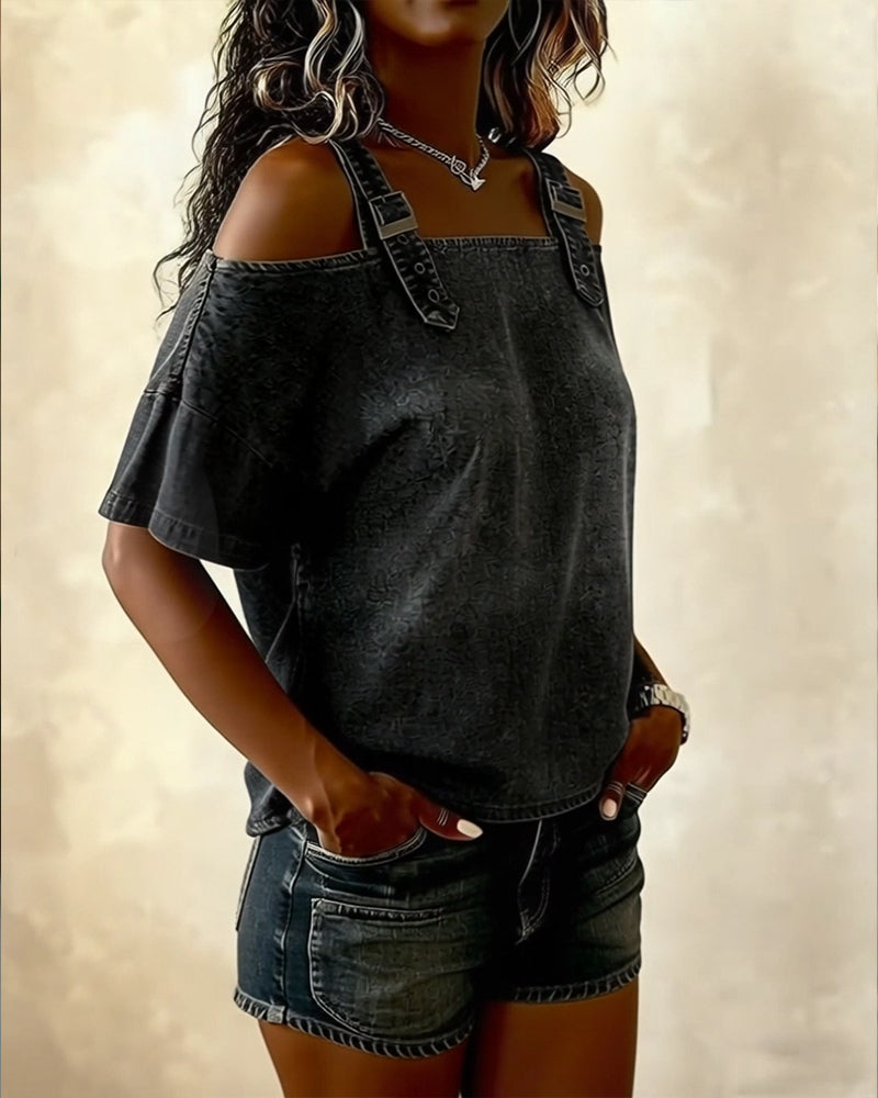 Patricia | Off-Shoulder Denim Shirt — view 8
