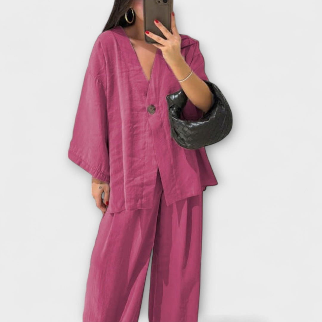 Jacqueline | Casual V-Neck Top and Pants Duo