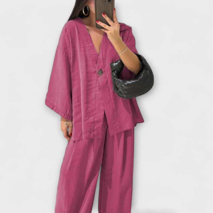 Jacqueline | Casual V-Neck Top and Pants Duo
