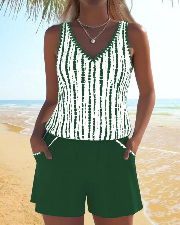 Mia | Casual Two Piece Printed V-Neck Swimsuit with Pockets — view 10
