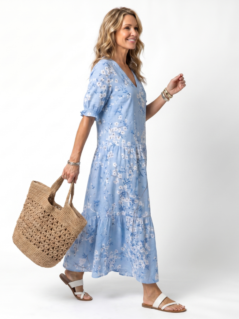 Alora | Floral Print Tassel Tie Midi Dress — view 2