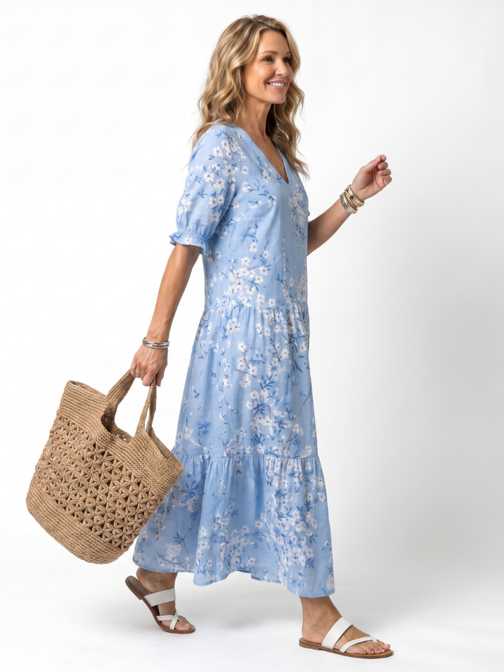 Alora | Floral Print Tassel Tie Midi Dress — view 2