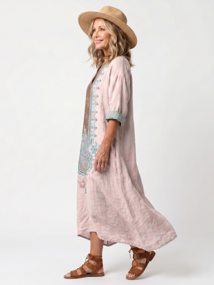 Kenza | Embroidered Panel Relaxed Pocket Midi Dress — view 3