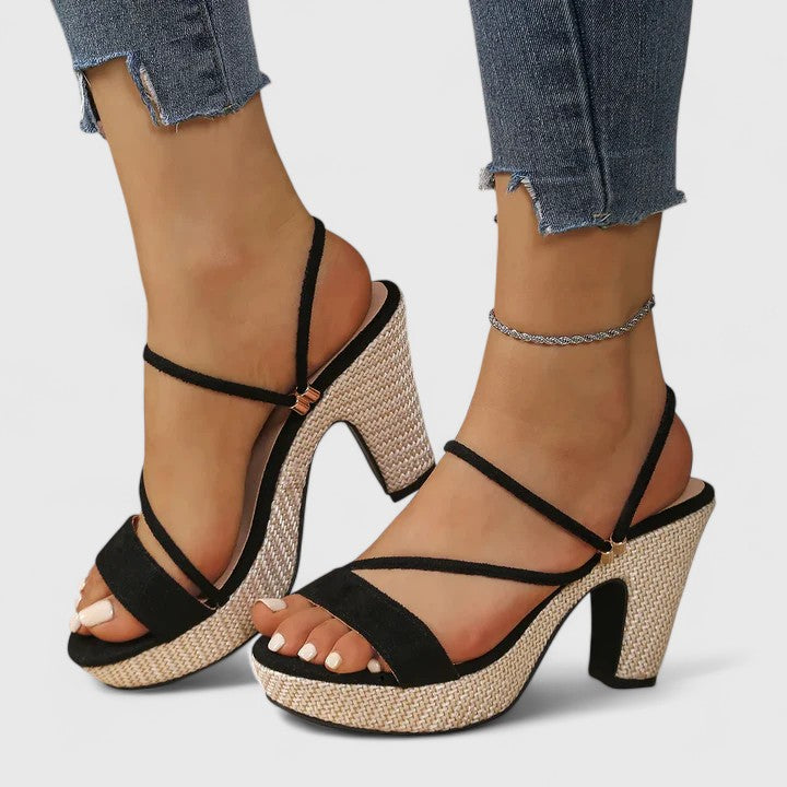 Lorienna | Beige Strappy Comfort Heels — view 3