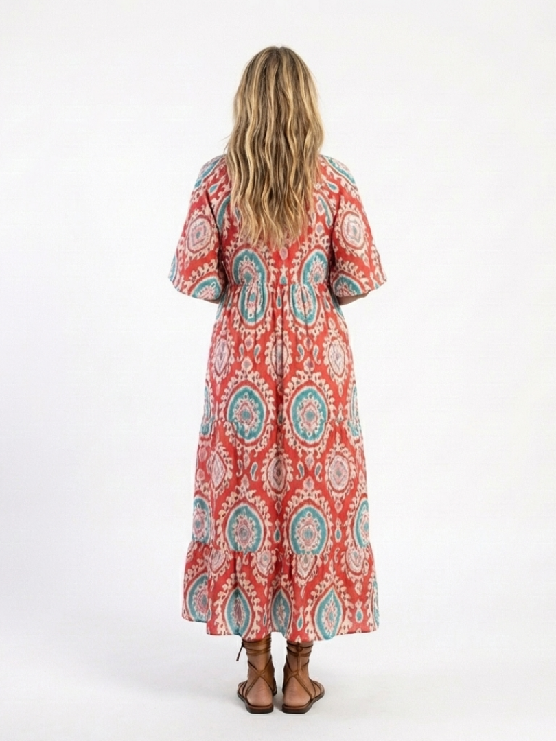 Zaria | Paisley Print V-Neck Short Sleeve Midi Dress — view 4