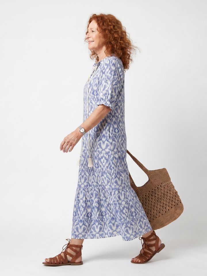 Ottoline | Tassel Tie Neck Printed Midi Dress — view 2
