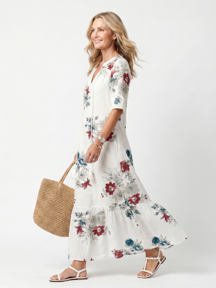 Maeva | Scattered Floral Tassel Tie Midi Dress — view 2
