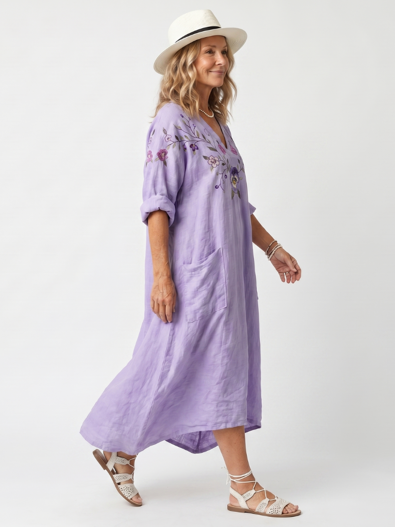Tavi | Floral Embroidered Oversized Pocket Midi Dress — view 2