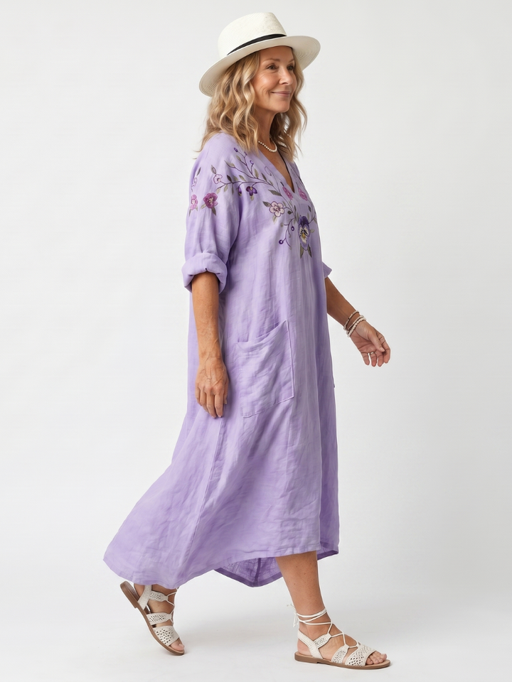 Tavi | Floral Embroidered Oversized Pocket Midi Dress — view 2