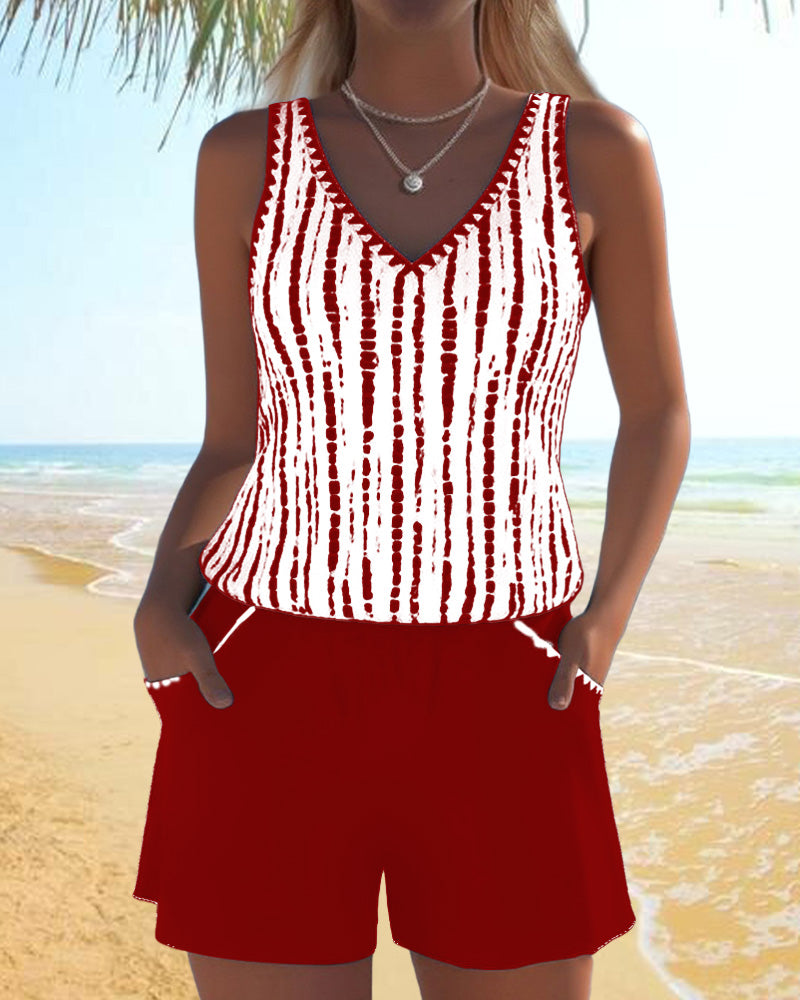 Mia | Casual Two Piece Printed V-Neck Swimsuit with Pockets — view 7