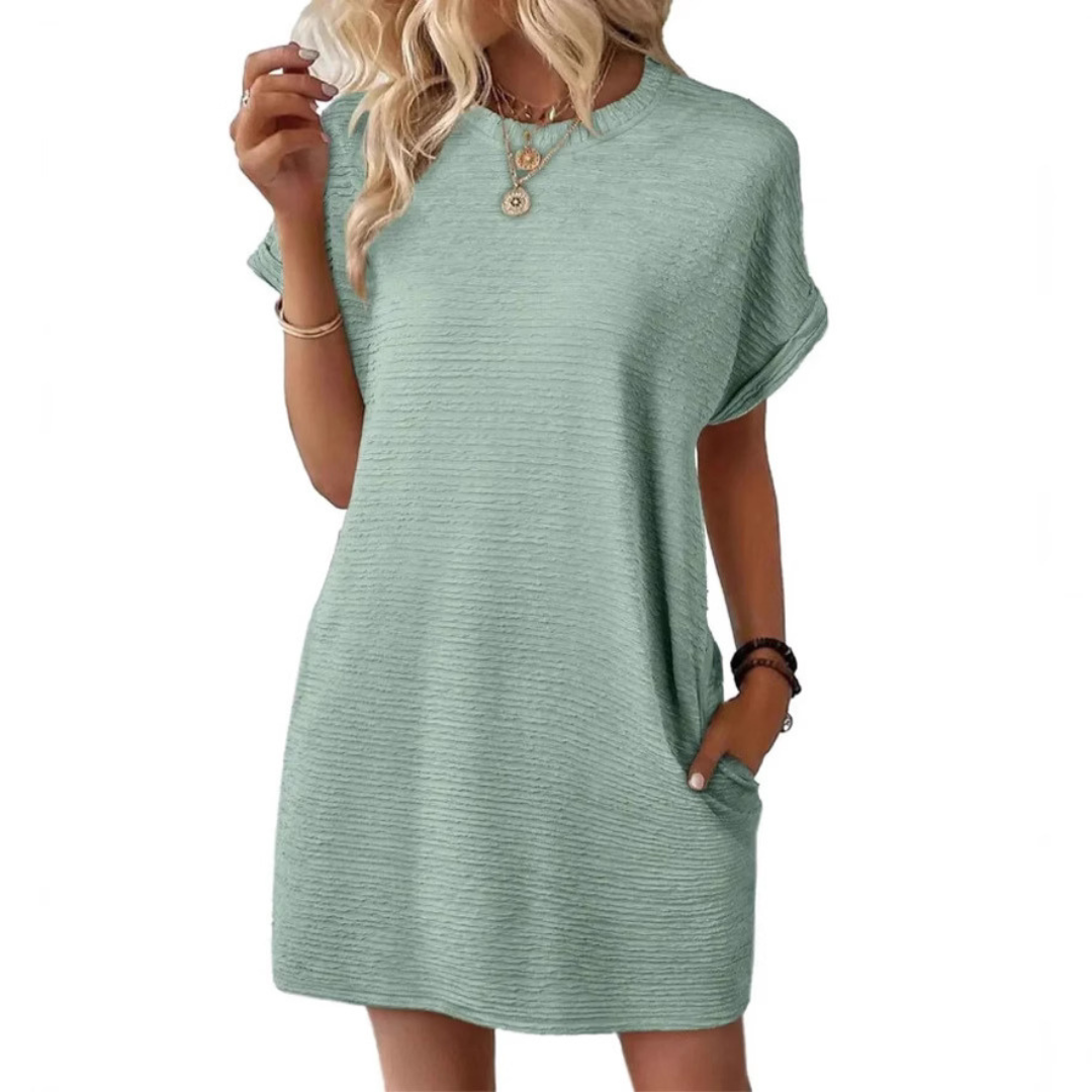 EVASHA | Casual Minimalist Round Neck Summer Mini Dress — view 3