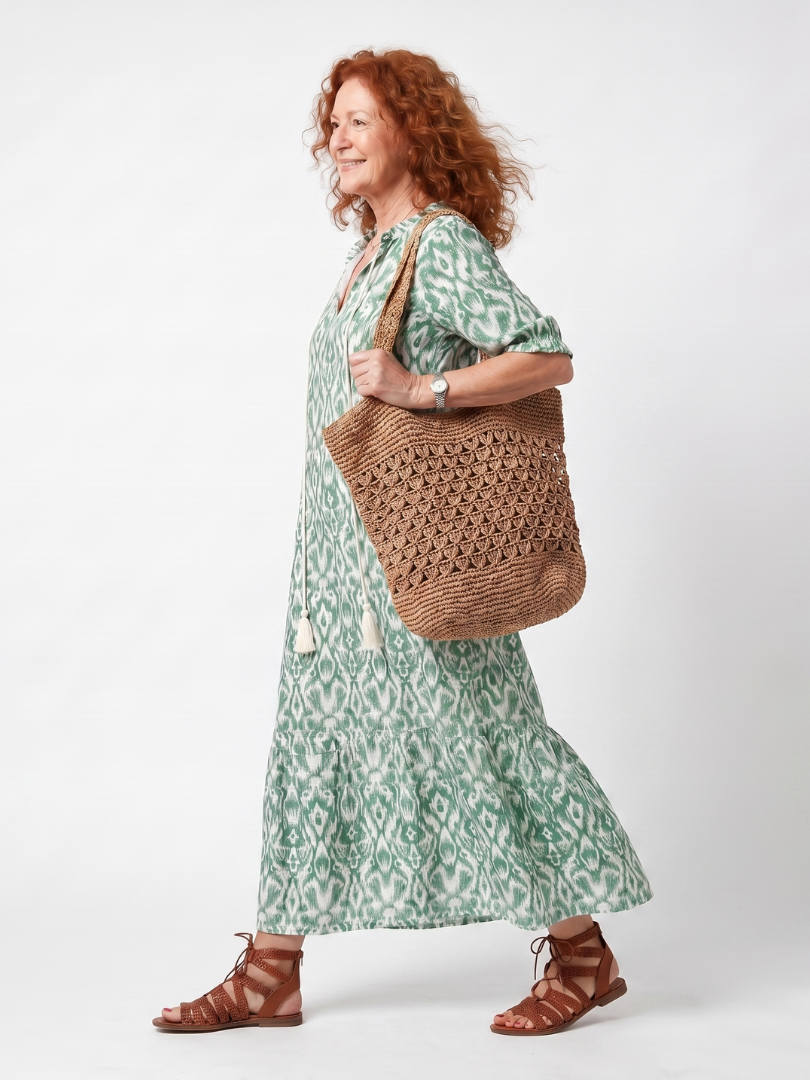 Ilara | Pattern V-Neck Tassel Midi Dress — view 2
