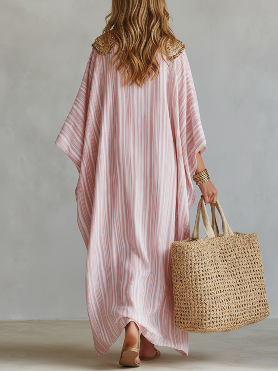 Cleo | Pink Striped Kaftan Dress — view 6