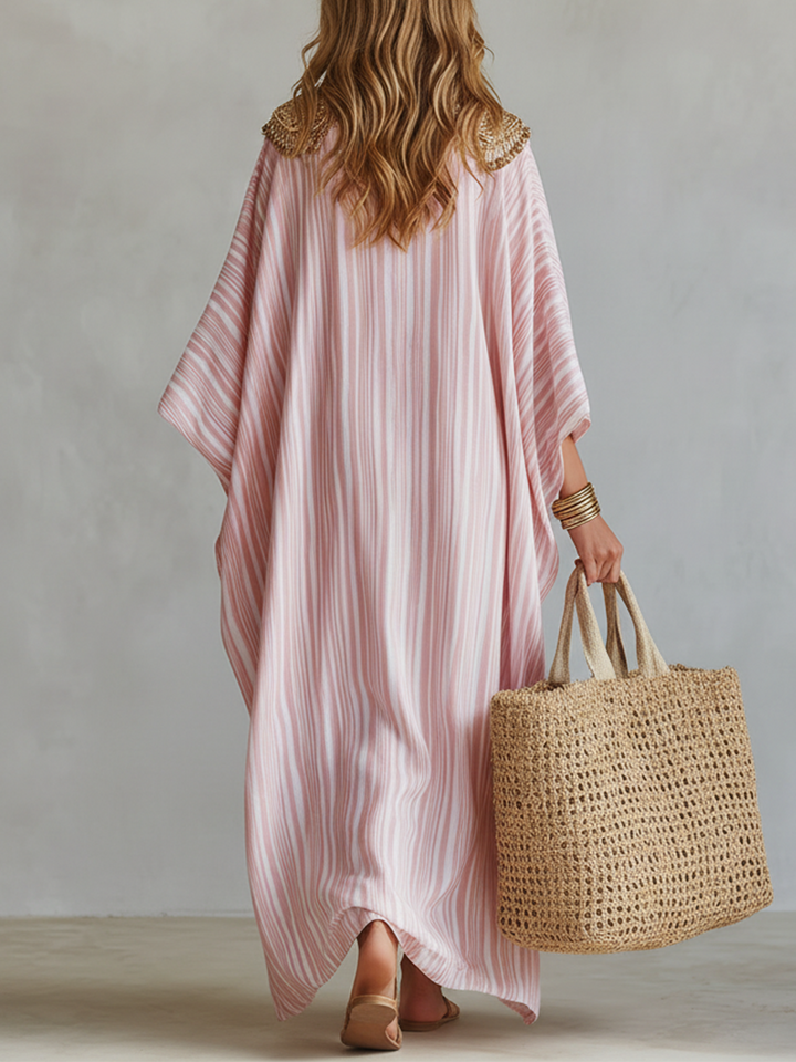 Cleo | Pink Striped Kaftan Dress — view 6