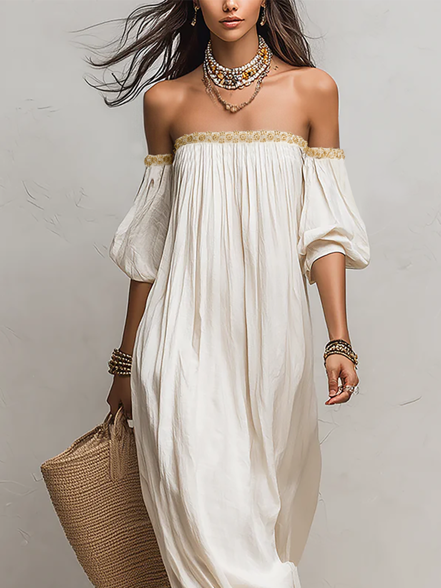 Inez | Pleated Off-Shoulder Maxi Dress — view 6