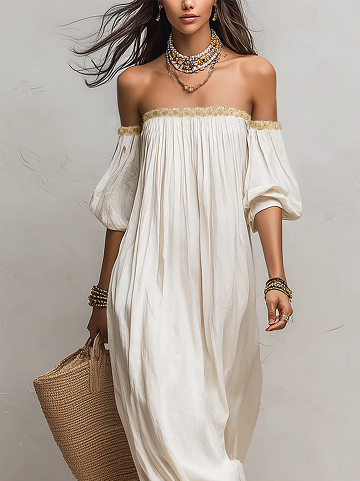 Inez | Pleated Off-Shoulder Maxi Dress — view 6
