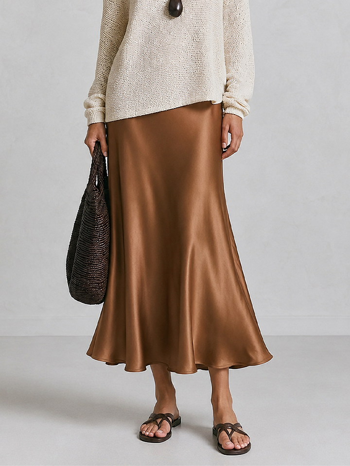 Winifred | Brown Slouchy One-Shoulder Long Sleeve Knit Pullover Set — view 4