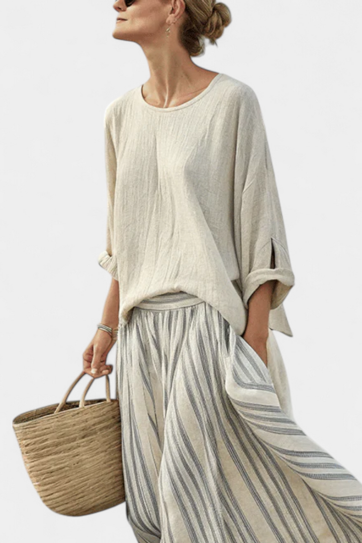 Aurcyn | Beige Loose Blouse & Skirt Set — view 2