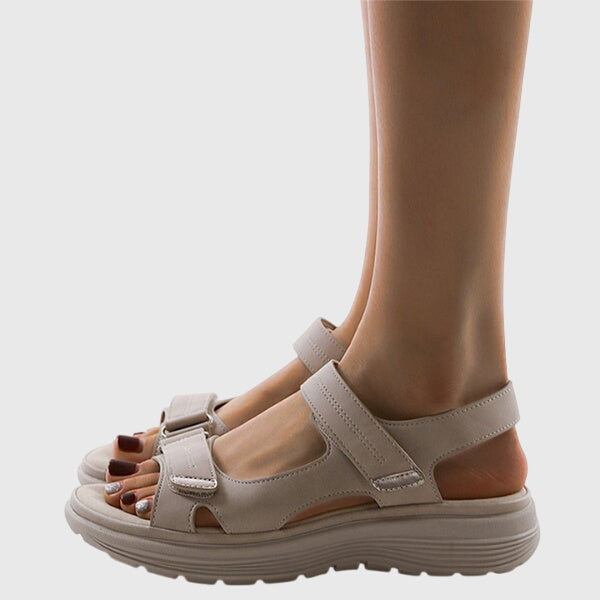 Casey | Beige Open Toe Block Sandals — view 7