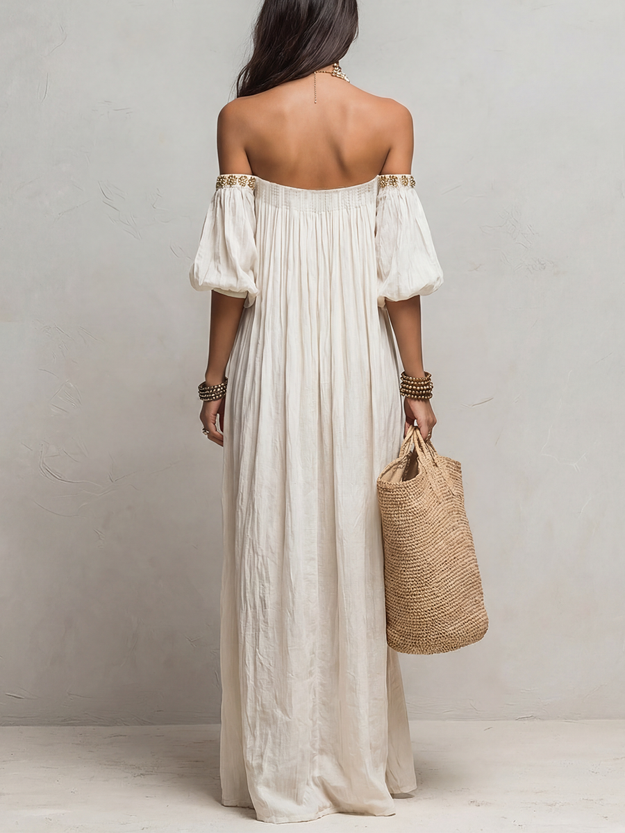 Inez | Pleated Off-Shoulder Maxi Dress — view 5