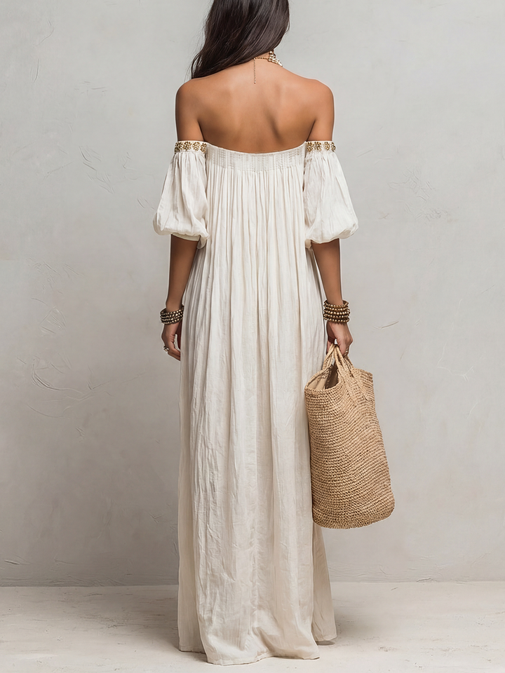 Inez | Pleated Off-Shoulder Maxi Dress — view 5
