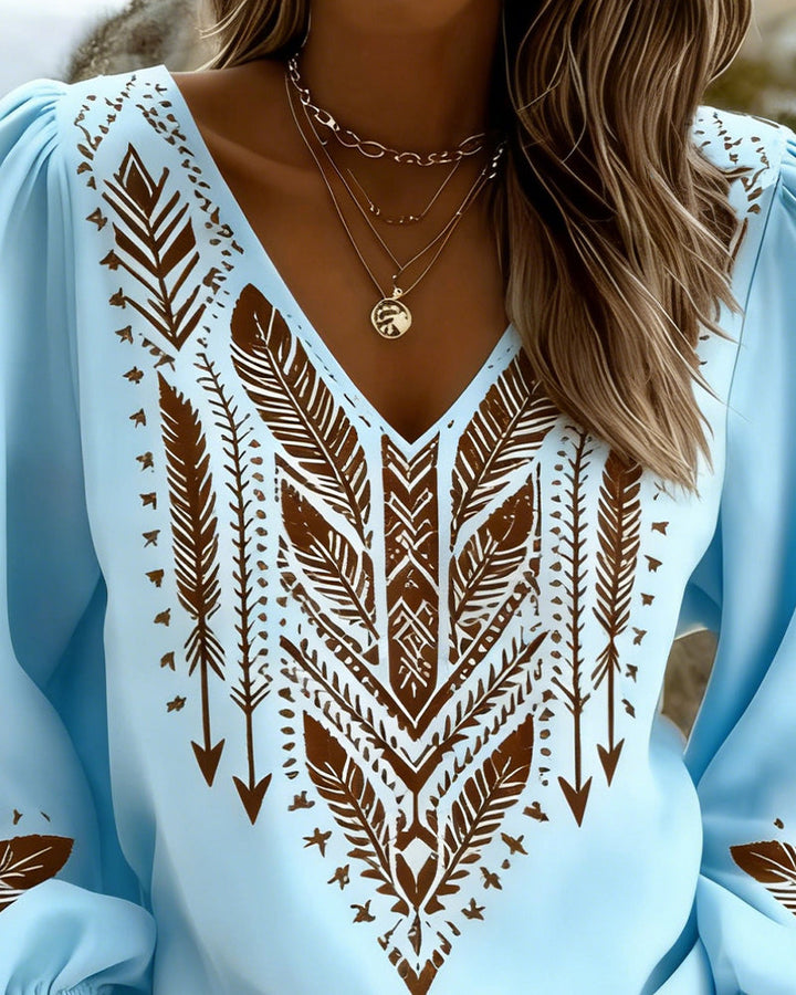 Sandra | Puffed Sleeve Blouse with Wide V-Neck — view 5