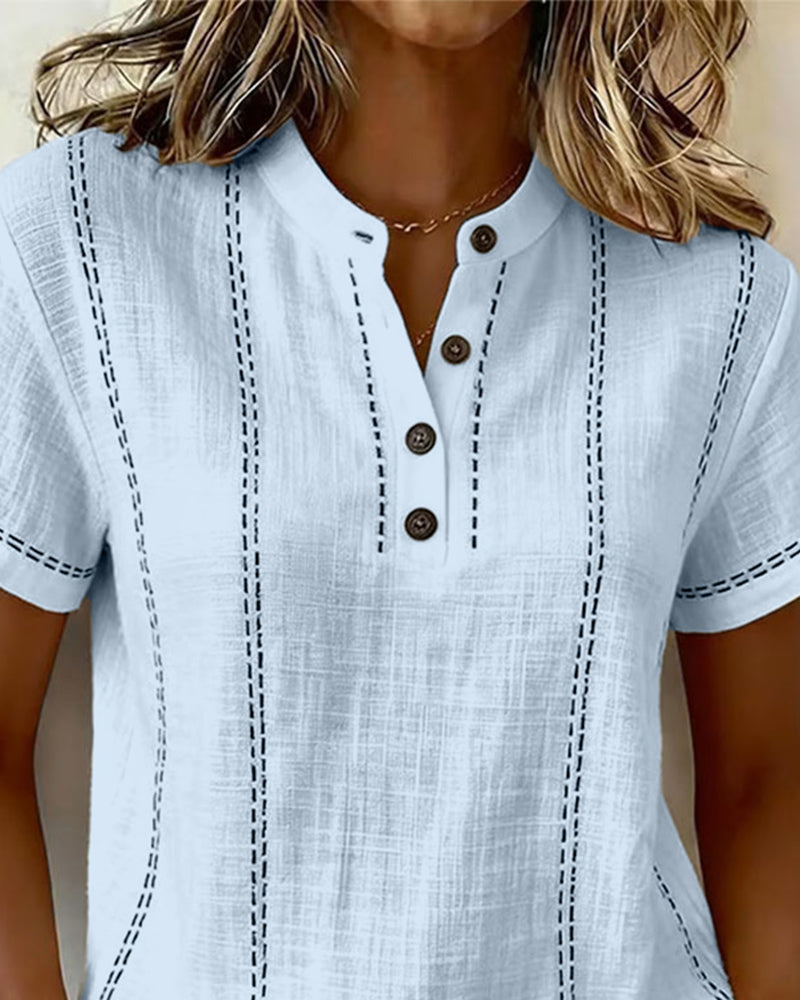 Linda | Casual Button V-Neck Tee — view 6