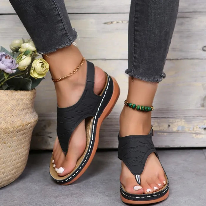 Gale | Black Ankle Strap Thong Sandals