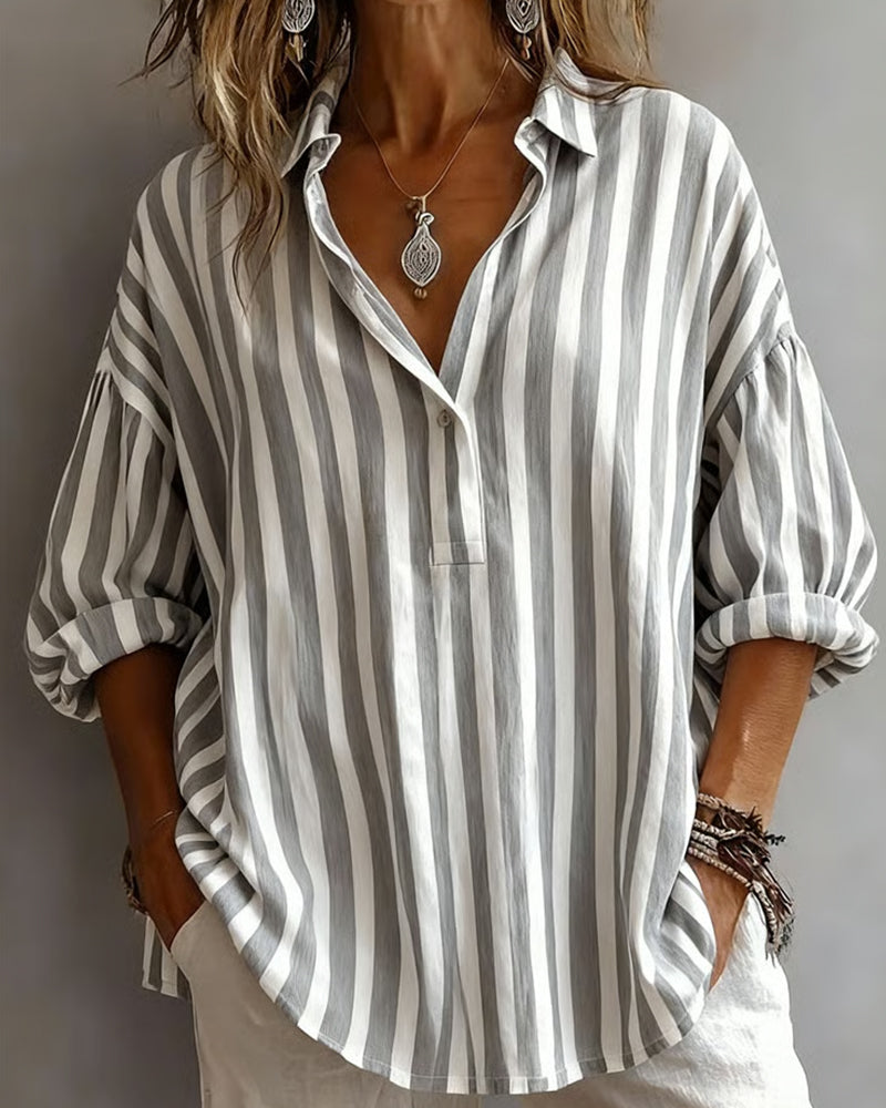 Deborah | Wide Striped Blouse with Collar — view 4