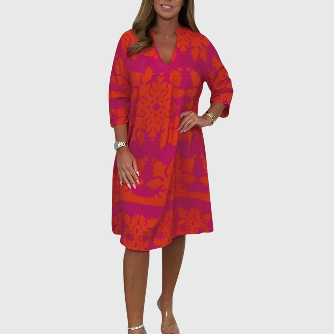 Daisy | Coral Draped Summer Dress — view 2