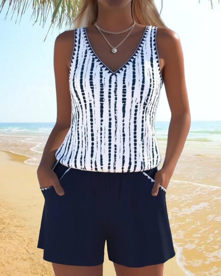 Mia | Casual Two Piece Printed V-Neck Swimsuit with Pockets — view 5