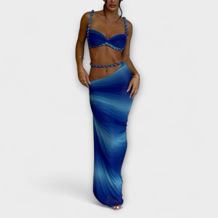 Jane | Stylish Gradient Braided Crop Top & Overskirt Duo