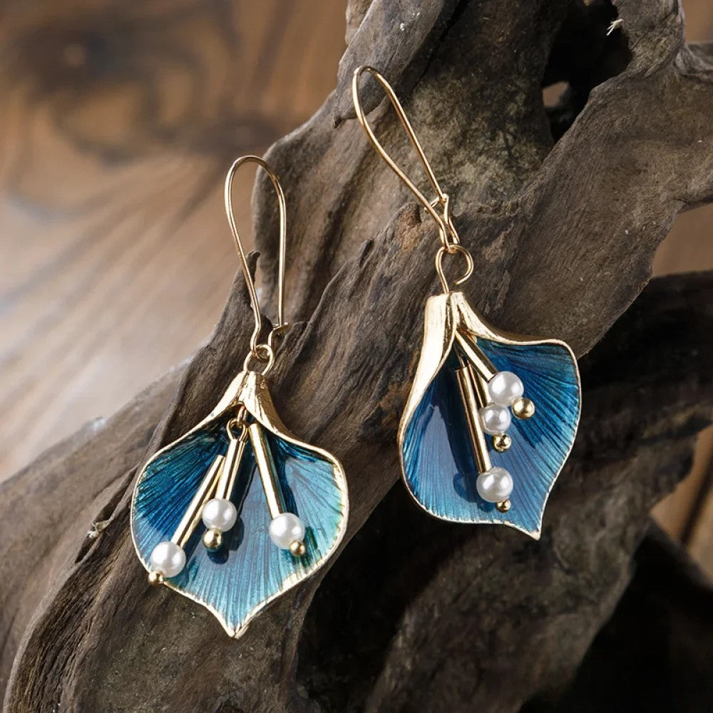 Zola | Antique Blue Lotus Silver-Tone Earrings