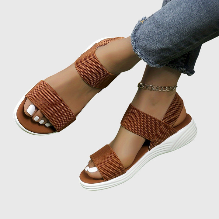 Emila | Beige Cross Strap Wedge Sandals — view 15