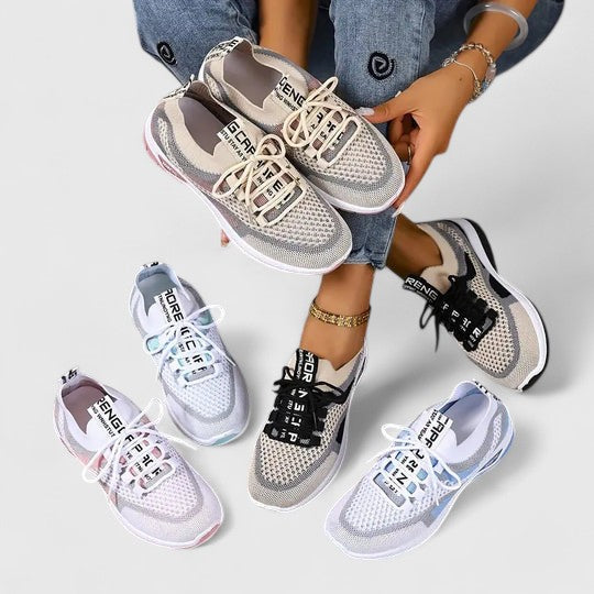 Koralyn | Beige Ankle Strap Block Sneakers — view 7