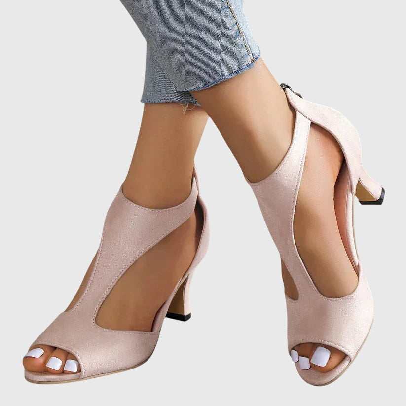 Delfina | Grey Cushioned Comfort Heels