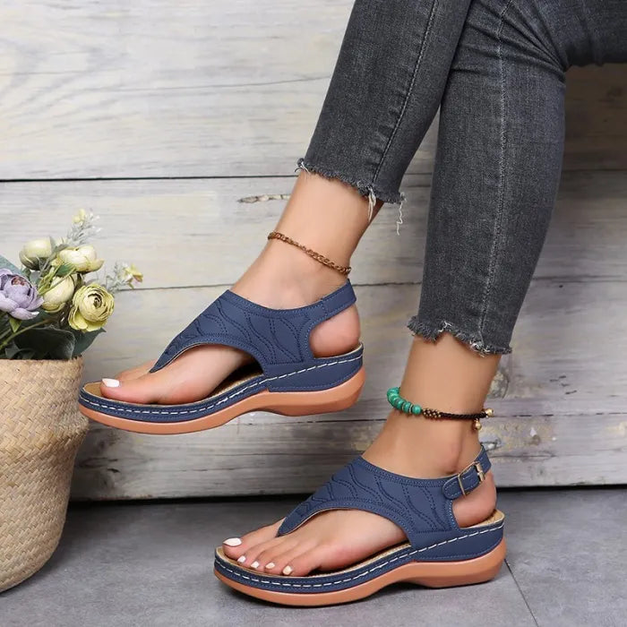 Gale | Black Ankle Strap Thong Sandals — view 3