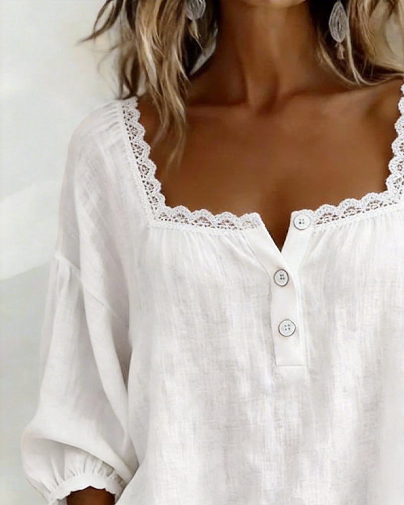 Cheryl | Lace Blouse with Puff Sleeves — view 3
