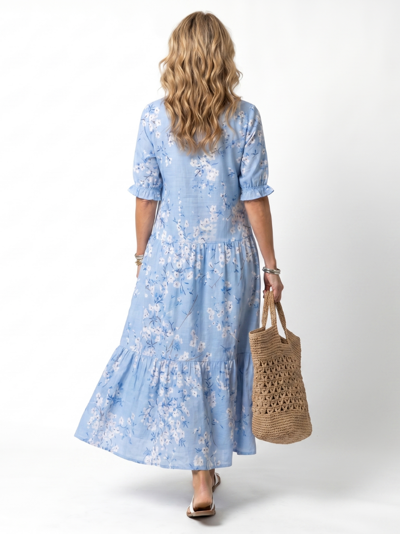 Alora | Floral Print Tassel Tie Midi Dress — view 4